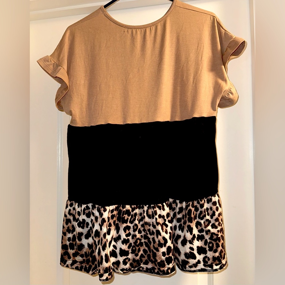 Leopard color block babydoll top